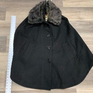 Steve Madden Black Cape with Faux Fur Collar